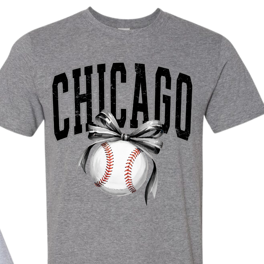 Black and White Chicago Baseball with Bow - YOUTH T-shirt or Sweatshirt