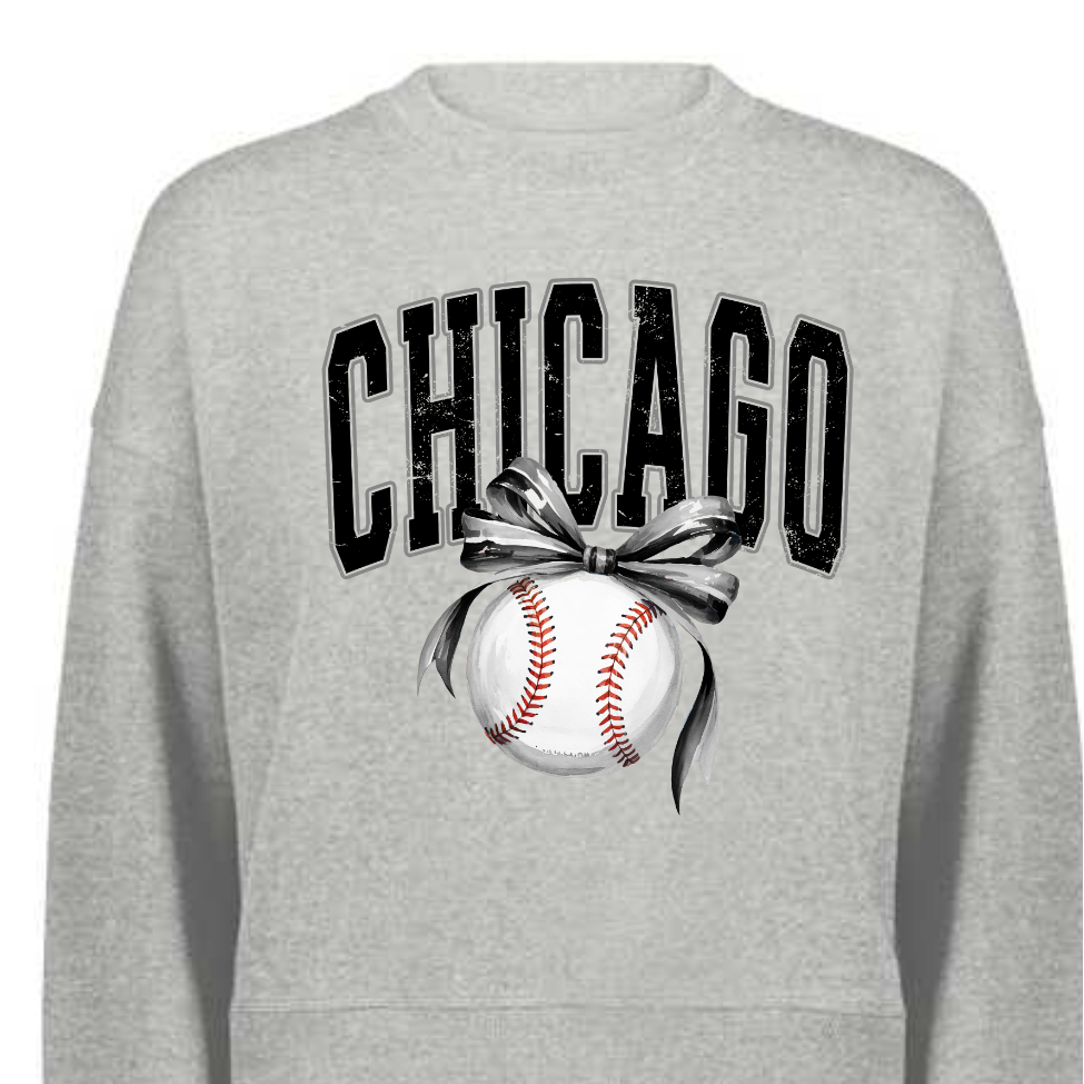 Black and White Chicago Baseball with Bow - ADULT CROP