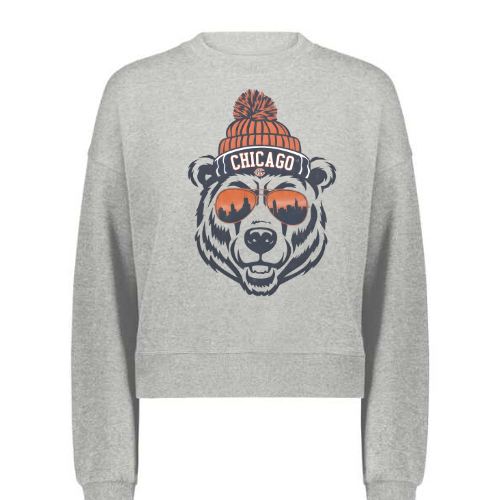 Ladies Crop Sweatshirt - Bear with Winter Hat