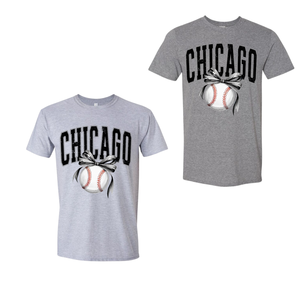 Black and White Chicago Baseball with Bow - ADULT T-shirt and Sweatshirt