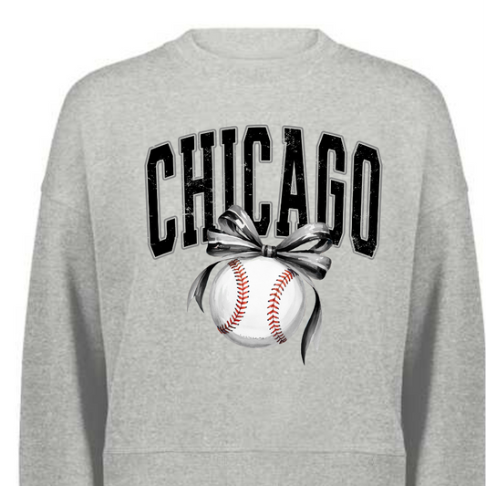 Black and White Chicago Baseball with Bow - ADULT CROP