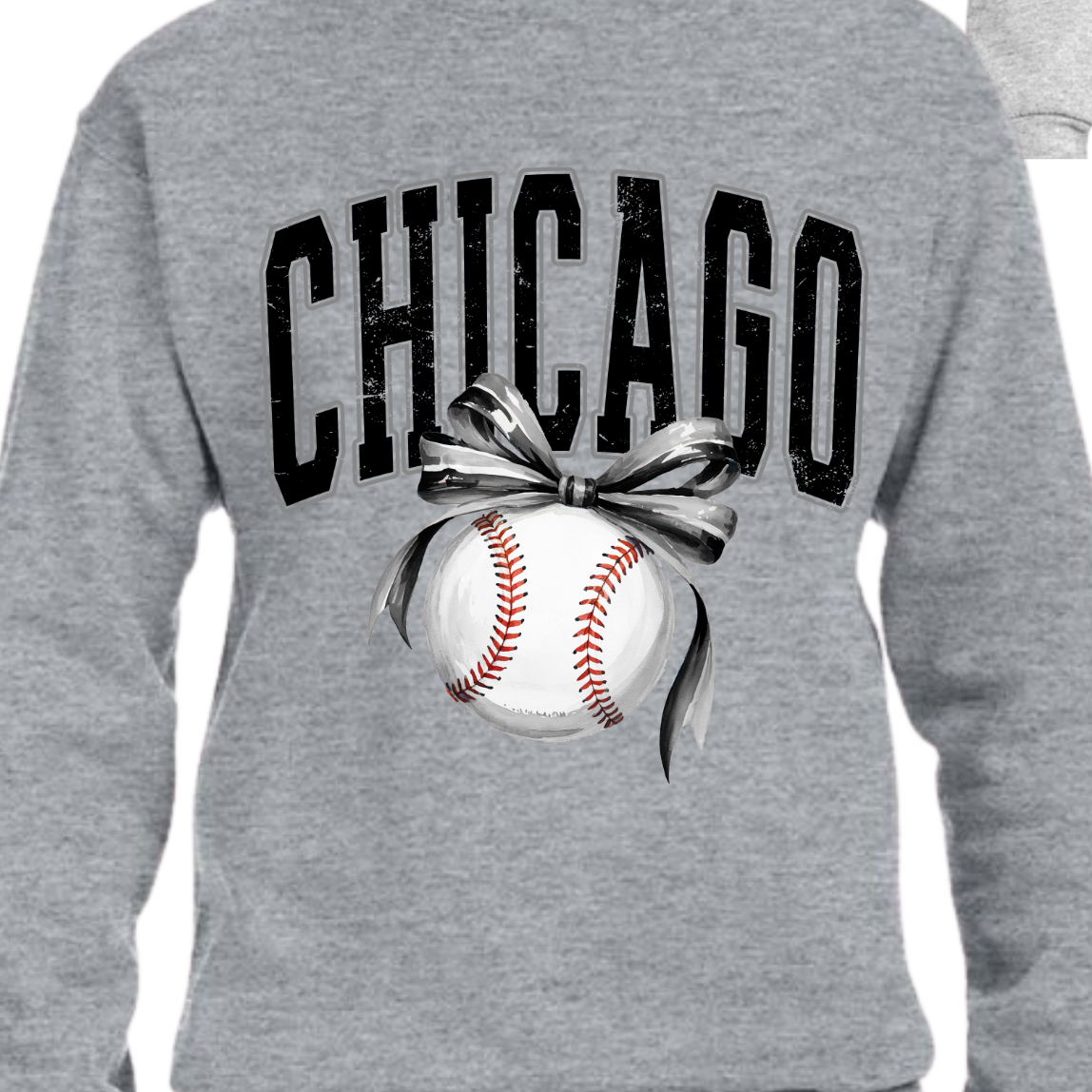 Black and White Chicago Baseball with Bow - YOUTH T-shirt or Sweatshirt