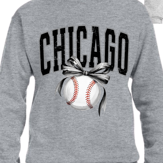 Black and White Chicago Baseball with Bow - YOUTH T-shirt or Sweatshirt