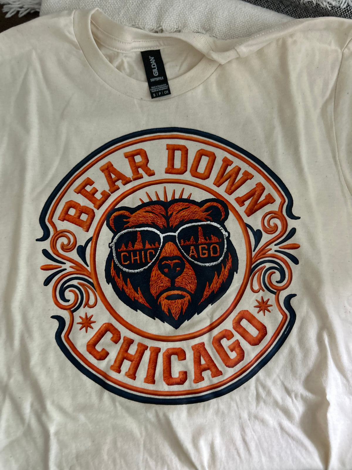 Faux Embroidered Bear Down Crest - T-Shirt - ADULT